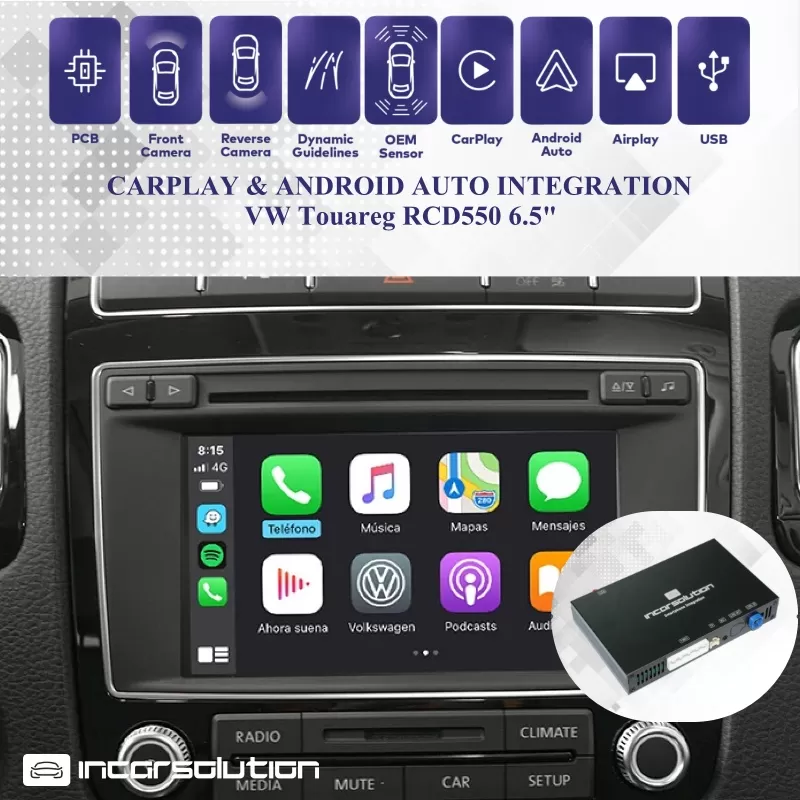Wireless CarPlay Android Auto VW Touareg RCD550 6.5" 2010-2018